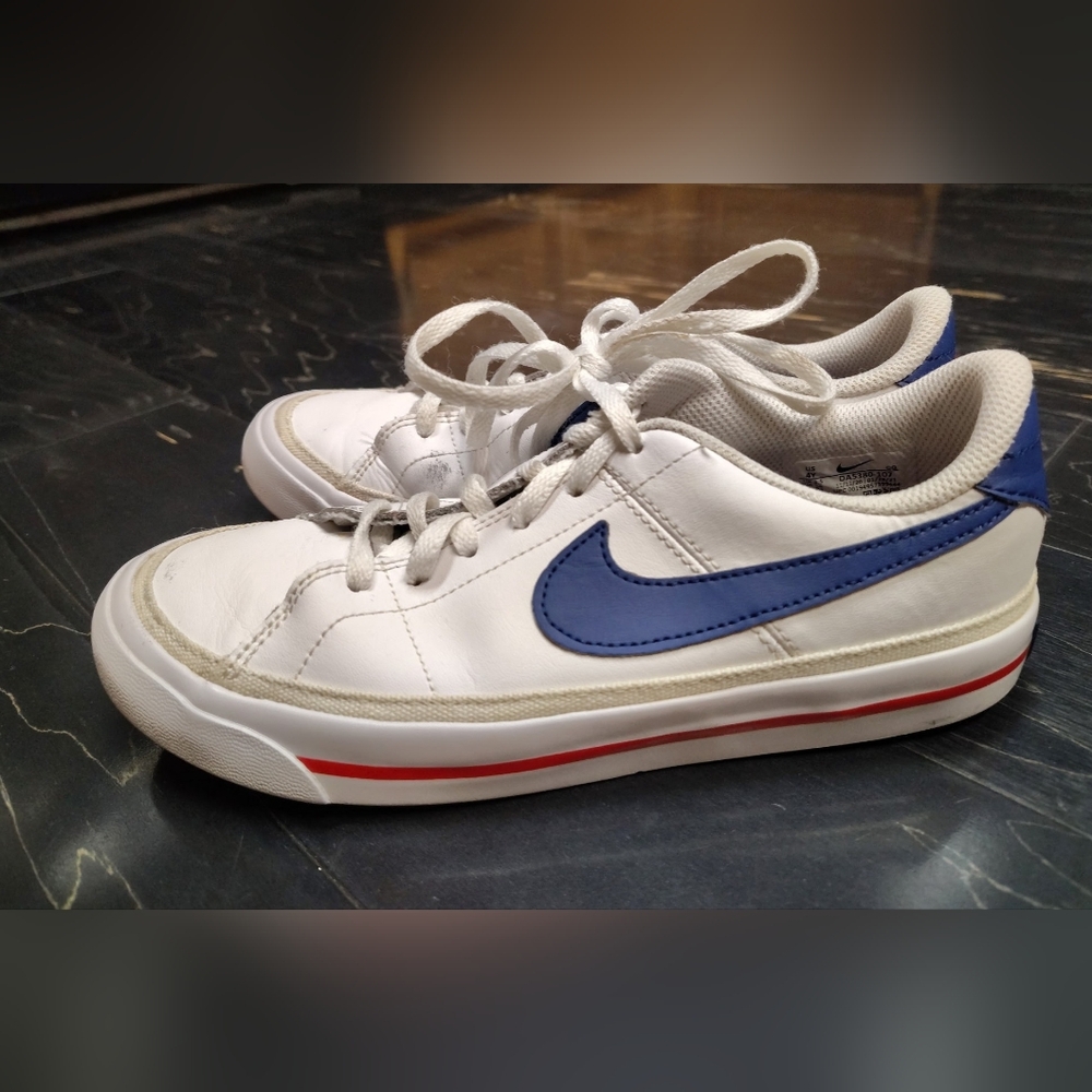 Nike Kids White Sneakers with Blue Swoosh